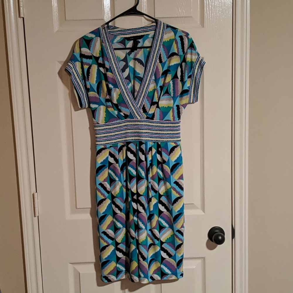 Sold BCBGMaxazria elastic V-neck geometric dress
